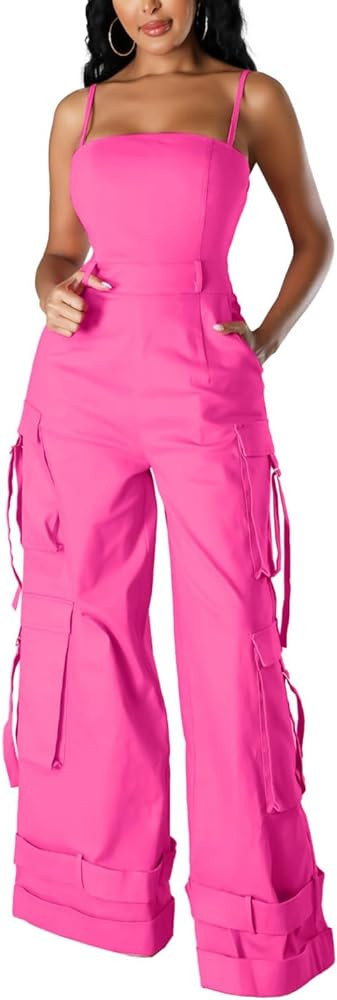 Womens Cargo Jumpsuit Sexy One Piece Outfit Wide Leg Romper Multi Pockets Overalls | Amazon (US)