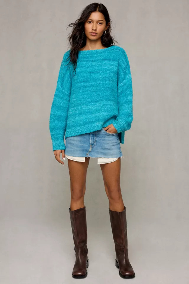 BDG Nola Boucle Oversized Boatneck Sweater in White, Women's at Urban Outfitters | Urban Outfitters (US and RoW)