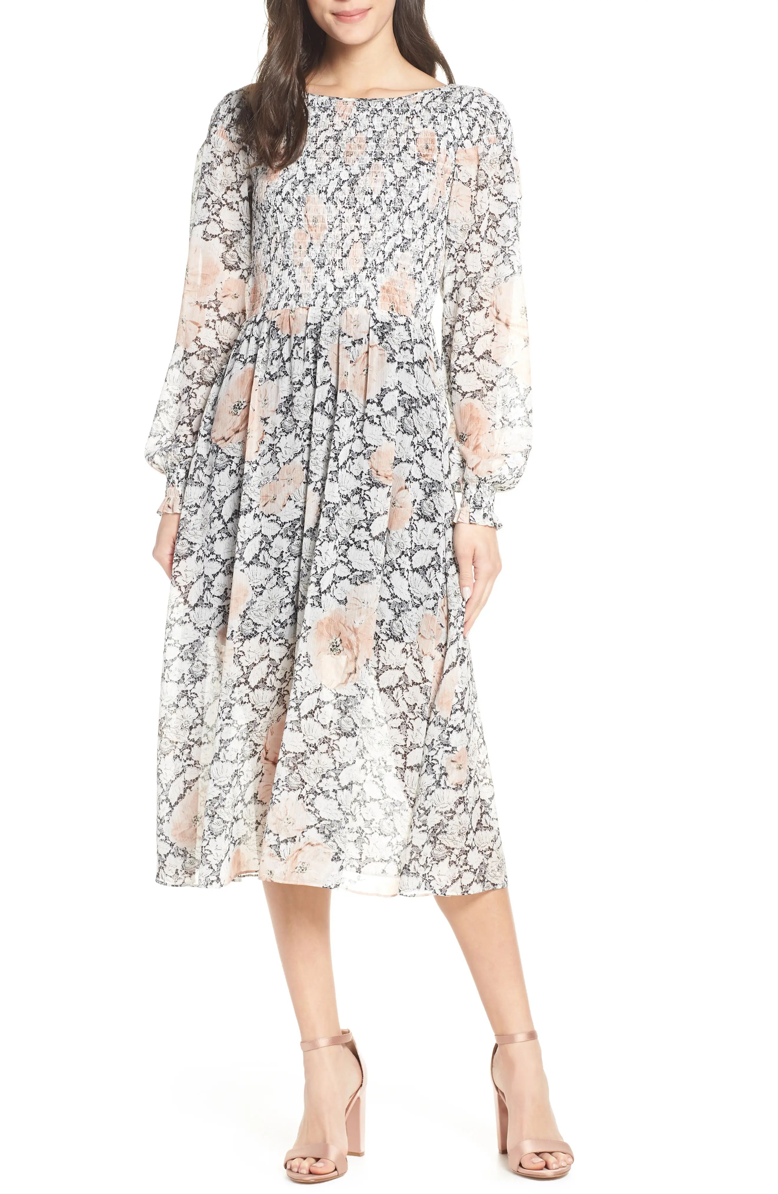 Avec Les Filles Floral Print Smocked Dress | Nordstrom