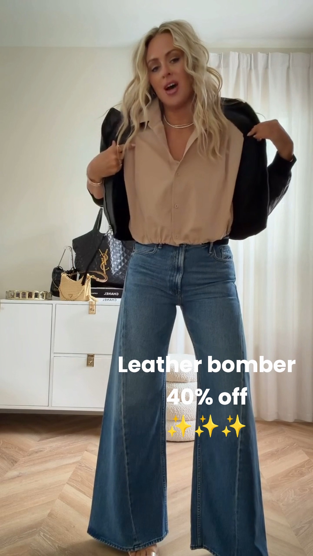 Leather bomber 40% off✨✨! 

Girls’ dinner OOTD 🤍✨

Wearing my favorite Mother jeans (true to size 🙌🏼) with this Amazon blouse — I have it in a few colors and love it

#LTKSaleAlert #LTKSeasonal #LTKootd