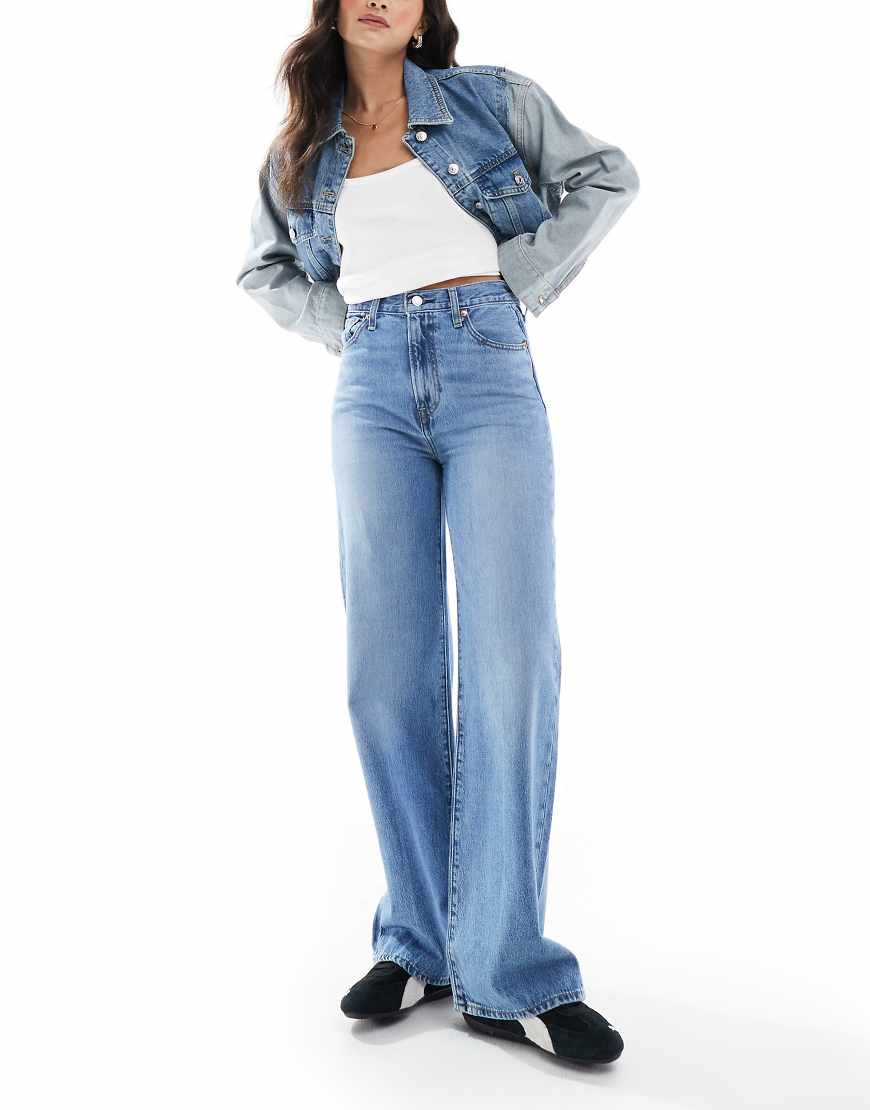 Levi's ribcage wide leg high rise jeans in light wash blue | ASOS (Global)