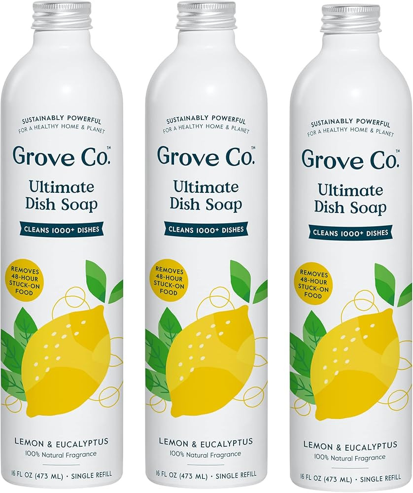 Grove Co. Ultimate Dish Soap Refills (3 x16 Fl Oz) Removes 48-hr Stuck-on Food and Grease, Plasti... | Amazon (US)