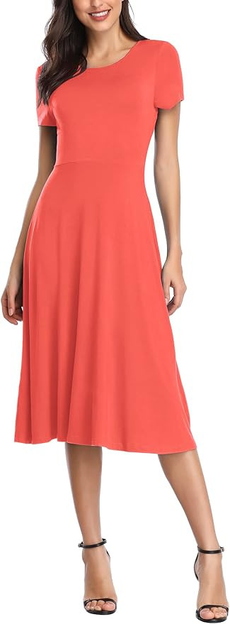 Urban CoCo Women's Vintage Short Sleeve High Waist Flared Midi Casual Summer Dress | Amazon (US)