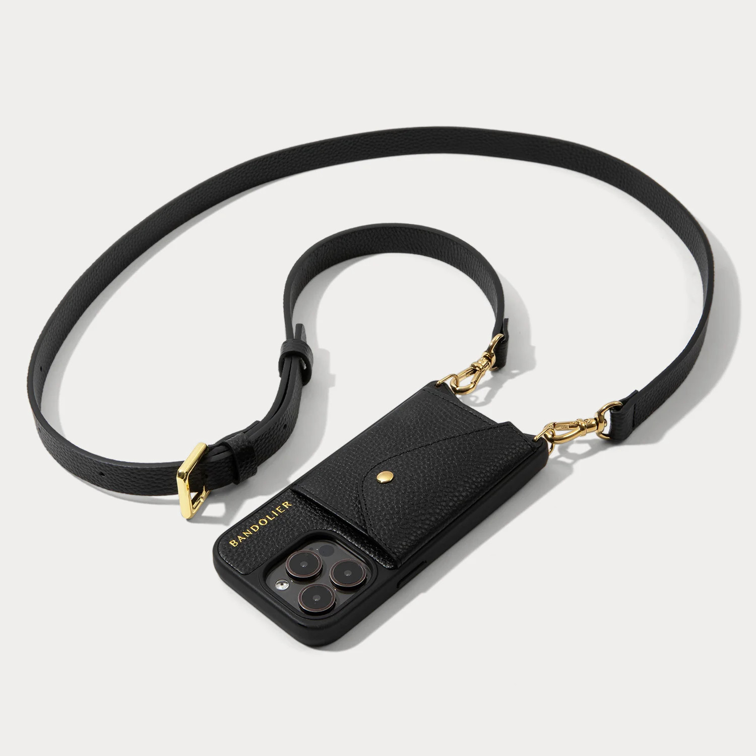 Hailey Side Slot Leather Crossbody Bandolier - Black/Gold | Bandolier