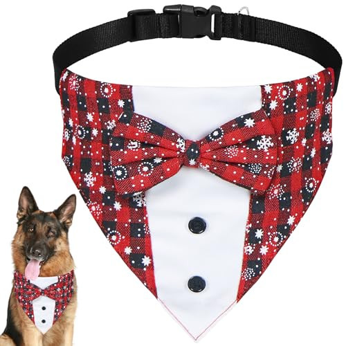 GOYOSWA Christmas Dog Tuxedo, Dog Christmas Outfit Adjustable Tuxedo with Bow Tie Collar Formal Tux Outfit Clothes Costumes for Small Medium Large XL Dogs (Christmas 1, X-Large) | Amazon (US)