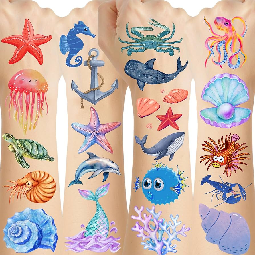 Ocean Temporary Tattoos - 60Pcs Ocean Party Decorations Birthday Party Favors Supplies Gifts For ... | Amazon (US)