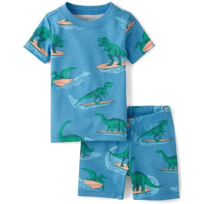 The Children's Place Baby Boys Short Sleeve Surfing Dino Snug Fit Cotton Pajamas Blue 9-12 M | Target