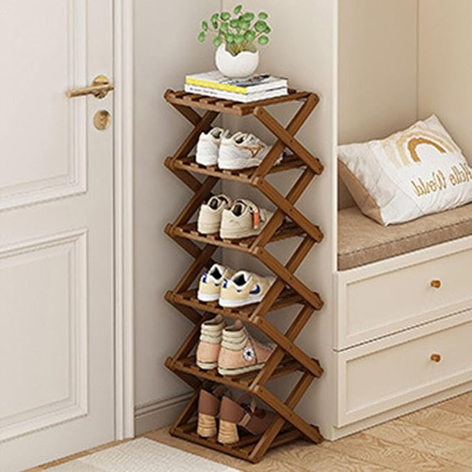 Narrow Shoe Rack - Shoe Storage Organiser- Vertical Bamboo Foldable Shoes Shelf for Entryway, Clo... | Amazon (US)