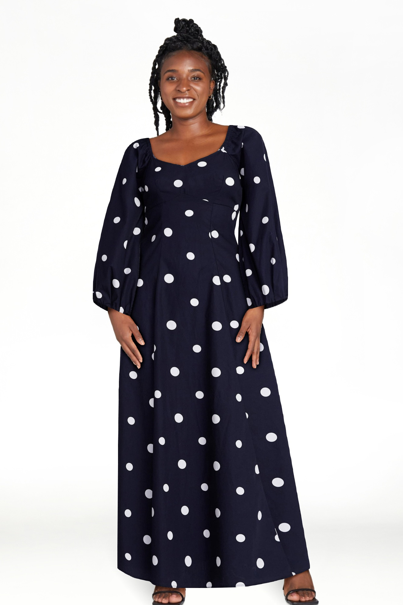 Free Assembly Women's and Women's Plus Cotton Polka Dot Maxi Dress with Puff Sleeves, Size-XS-4X | Walmart (US)