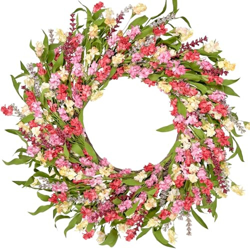 Spring Wreath for Front Door,Artificial Summer Wreath,Spring Door Wreath for Indoor Outdoor Valentine's Day Celebration, All Seasons Pink Wreath for Farmhouse Wall and Window Decor,22-24inch | Amazon (US)