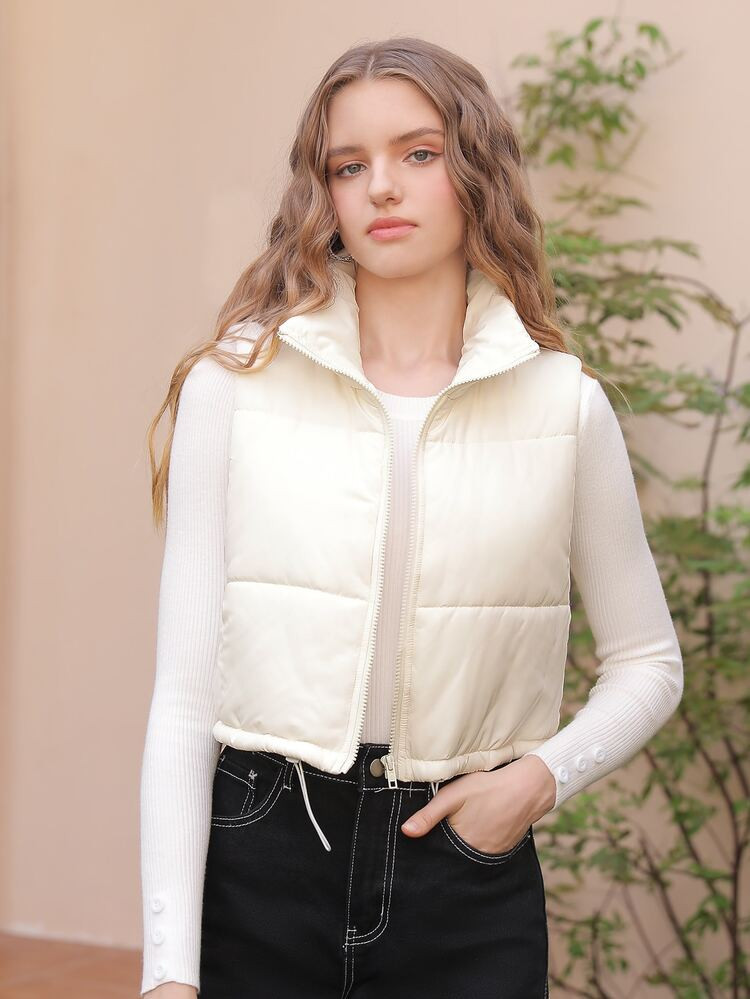 SHEIN MOD Drawstring Hem Puffer Vest Coat | SHEIN