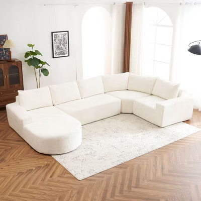 139" Oversized Modular Sofa Cloud Sectional Sofa Set Upholstered Couches U-shaped Sofa with Deep Seat for Living Room, Beige | Target