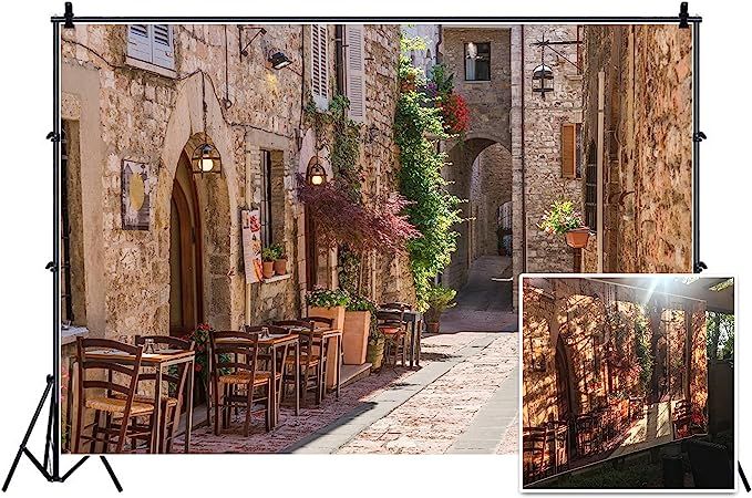 Leyiyi 5x3ft Photography Background Italian Wedding Backdrop European Travel Downtown Street Caff... | Amazon (US)