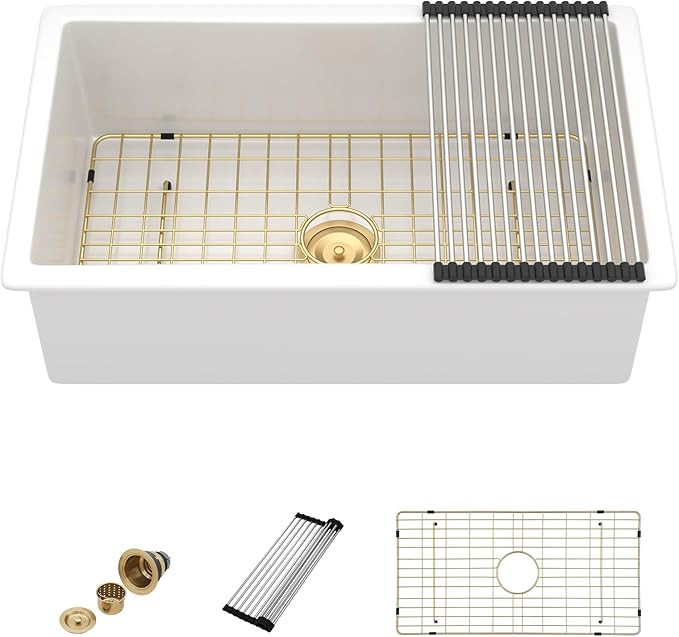 Fireclay Procelain Kitchen Sink-32 Inch Ceramic White Undermount and Drop In Dualmount Single Bow... | Amazon (US)