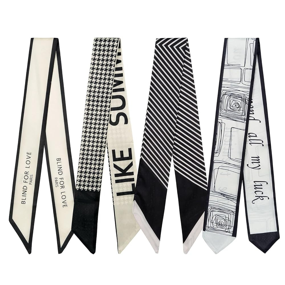 4 Pack Purse Scarf Handbags Skinny Twill Hair Scarves Narrow Neck Scarf Band Women Fashion Access... | Amazon (US)