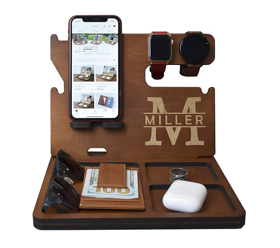 Wooden Docking Station, Personalized desk organizer, Nightstand Docking Station, Unique holiday g... | Amazon (US)
