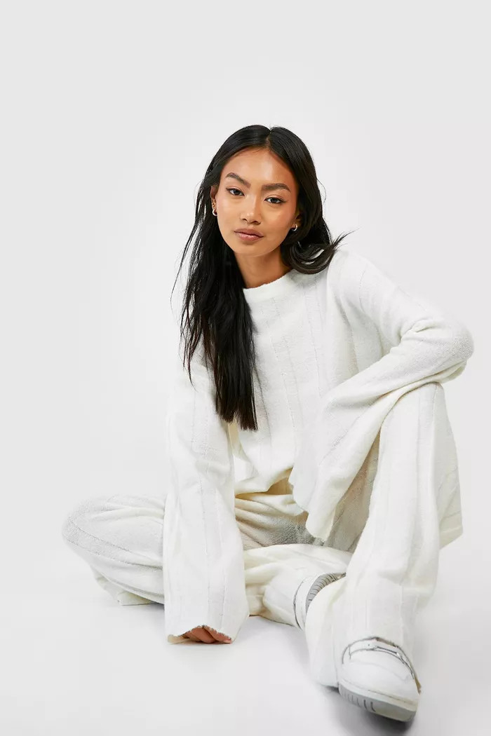 Soft Knit Wide Rib Sweater And Flares Knitted Two-Piece | boohoo (US & Canada)