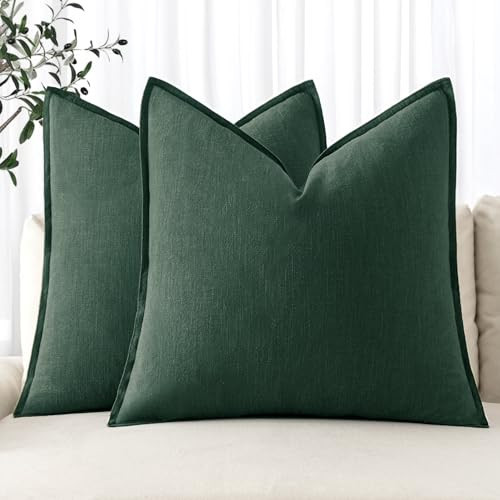 MIULEE Decorative Linen Pillow Covers 18x18 Inch Dark Green ​Boho Farmhouse​ ​Neutral Couch Throw Pillows for Bed Pack of 2 Accent Modern Pillowcase Sofa Livingroom Home Decor | Amazon (US)