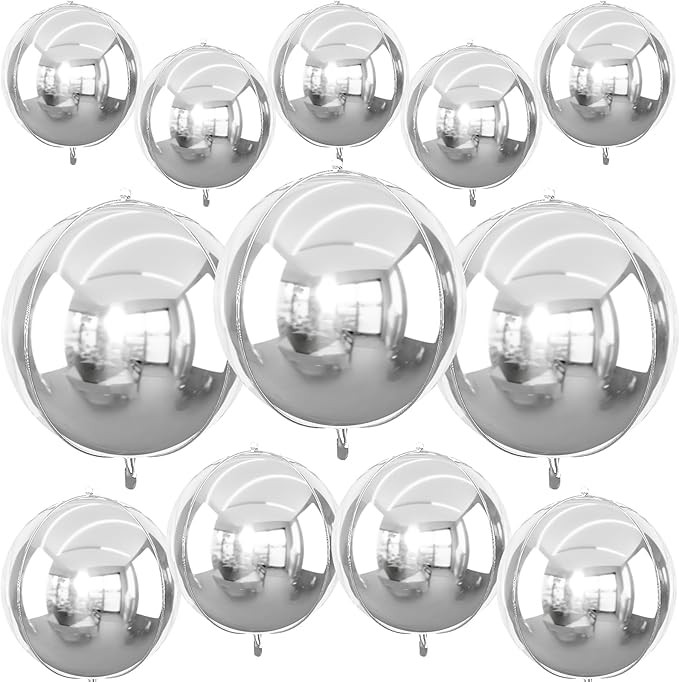 12Pcs Silver Round Foil Balloons, 22" 15" 10" 4D Ball Balloons, Metallic Silver Foil Balloon for ... | Amazon (US)