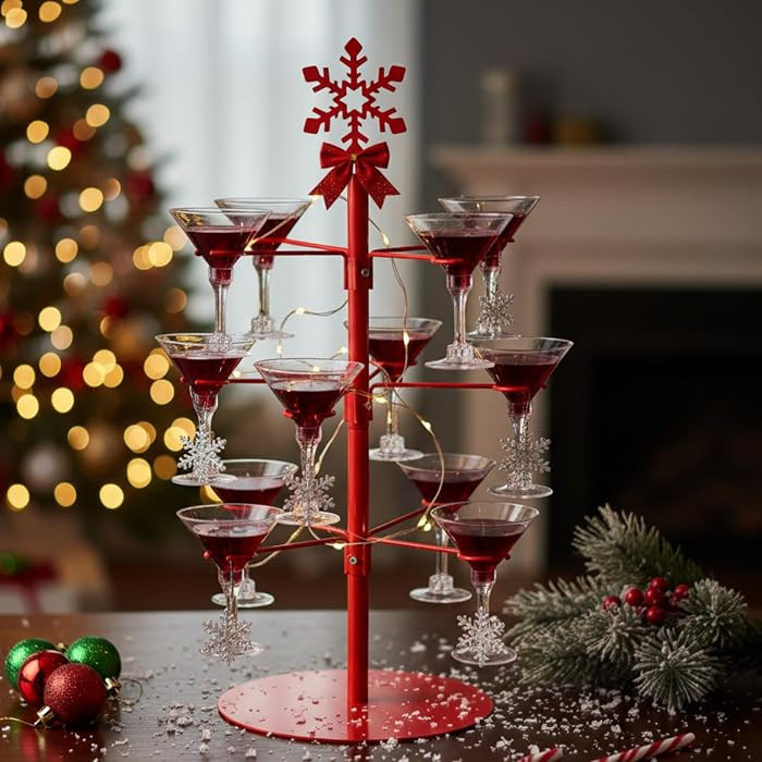 Christmas Cocktail Tree Stand Snowflake Tree Drink Holder 3 Tier 12 Holders for Champagne, Martin... | Amazon (US)