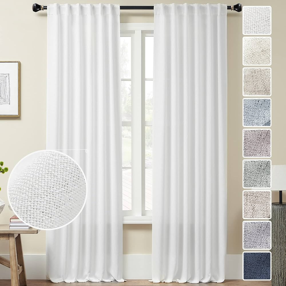 White Linen Back Tab Curtains 108 Inches Long 2 Panels for Living Room Farmhouse Boho Light Filte... | Amazon (US)