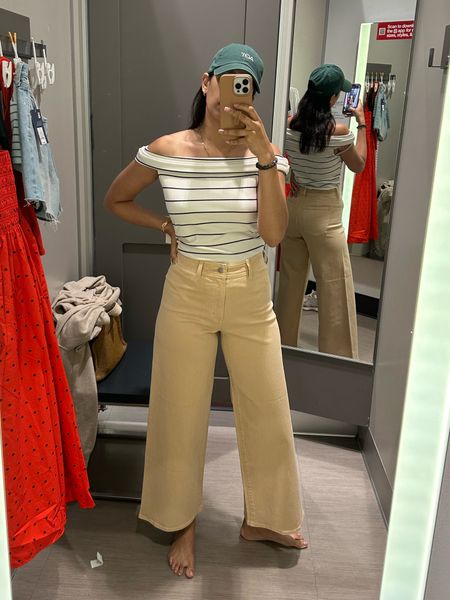The BEST wide leg crops and new off the shoulder ribbed top. 

Pants: size up if between, I’m in a 4
Top: TTS, I’m in a small 

#LTKfindsunder50 #LTKSeasonal #LTKstyletip