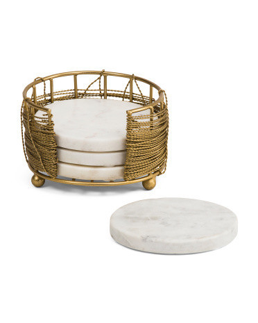 4pk 4in Terrazzo Coasters With Holder | TJ Maxx
