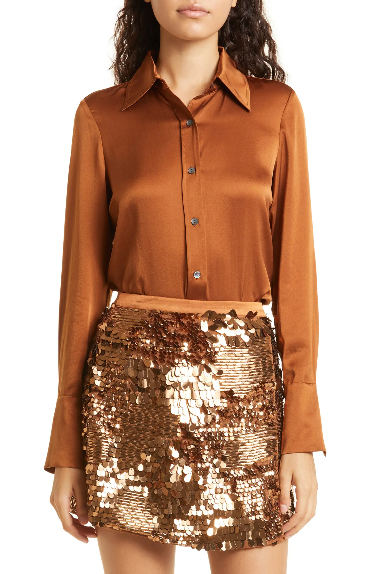 Ramy Brook Victoria Stretch Silk Satin Button-Up Blouse | Nordstrom | Nordstrom