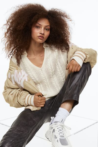 Collared Cable-knit Sweater | White Sweater Sweaters | HM Sweater Outfit | Spring 2023 Fashion | H&M (US + CA)