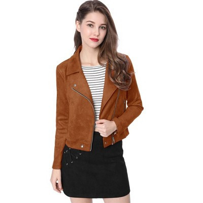 INSPIRE CHIC Women's Zip Up Faux Suede Biker Moto Jacket X-Small Brown | Target
