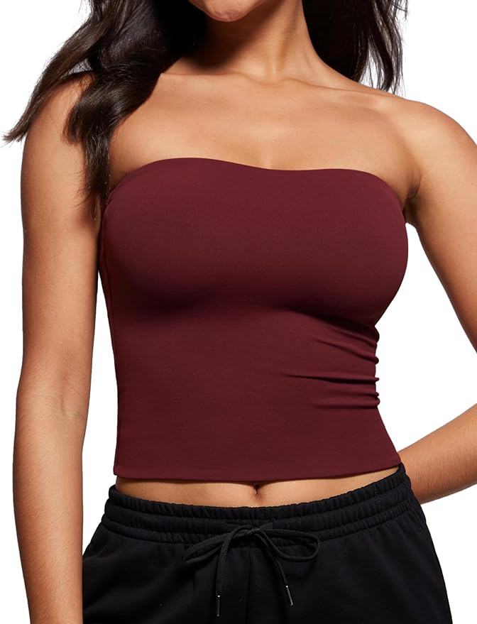 CRZ YOGA Butterluxe Double Lined Tube Tops for Women - Going Out Casual Tank Bandeau Crop Straple... | Amazon (US)