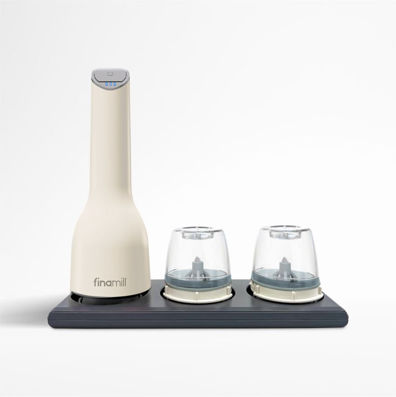 FinaMill Cream Rechargeable Spice Grinder and Tray | Crate & Barrel | Crate & Barrel