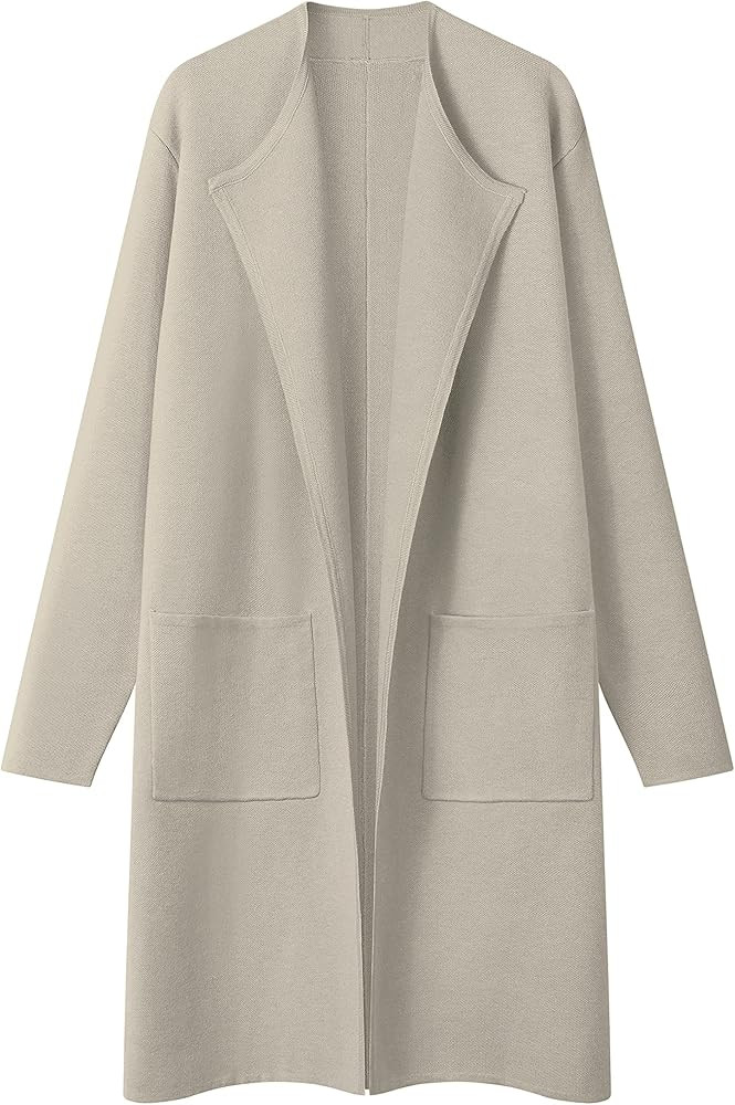 MEROKEETY Women's Long Sleeve Lapel Open Front Cardigan Coat Casual Knit Sweater with Pockets | Amazon (US)