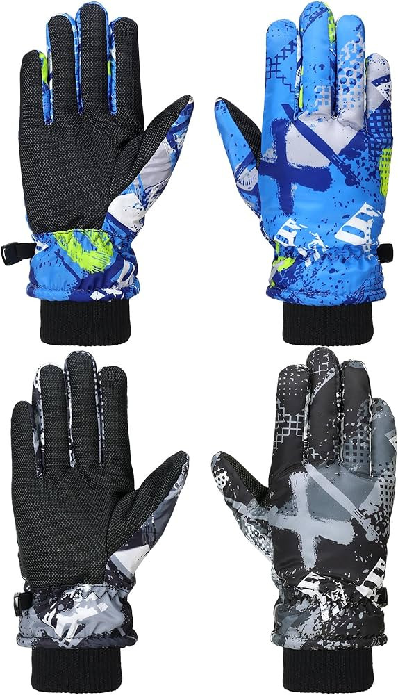 Honoson 2 Pairs Kids Snow Gloves Winter Waterproof Kids Ski Gloves Youth for Girls Boys Outdoor T... | Amazon (US)
