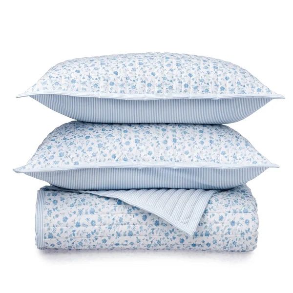 Martha Stewart Leigh Floral 3 Piece Quilt Set - Blue - Queen | Bed Bath & Beyond