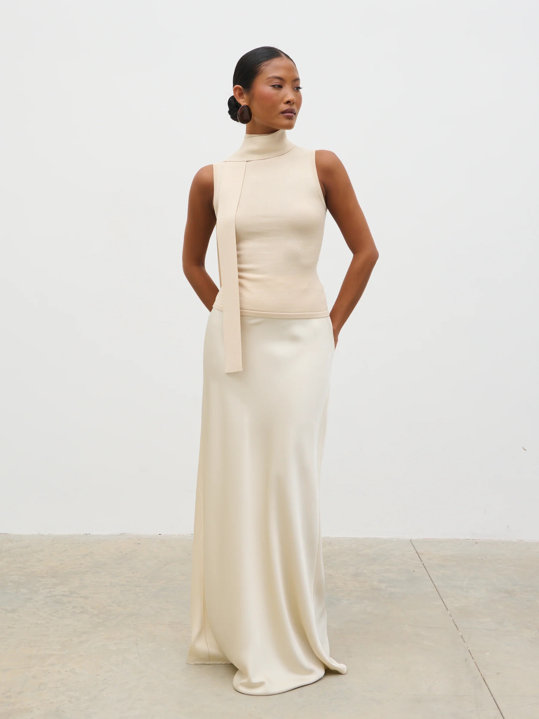 Melanie High Neck Knit Top with Neck Tie | Pretty Lavish (UK)