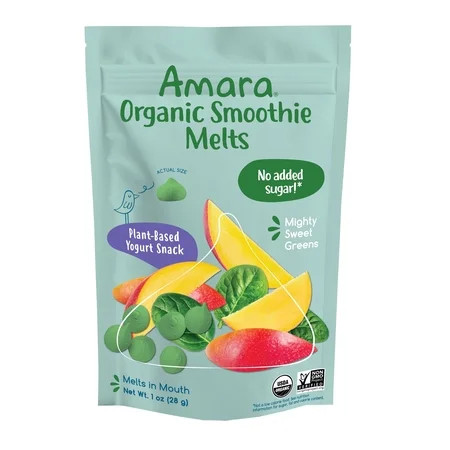 Amara Organic Smoothie Melts, Mighty Sweet Greens, Baby & Toddler Snacks, No Added Sugar, Stage 2, 1 oz Bag | Walmart (US)