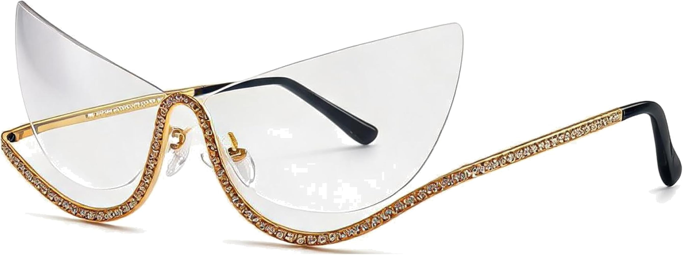 Rhinestone-Embellished Rimless Gold Metal Frame Cat Eye Clear Lens Eyeglasses for Women | Amazon (US)