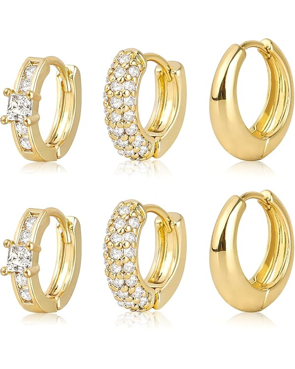 Gold Hoop Earrings for Women, 14K Gold Plated Chunky Hoop Earrings Set Lightweight Hypoallergenic... | Amazon (US)