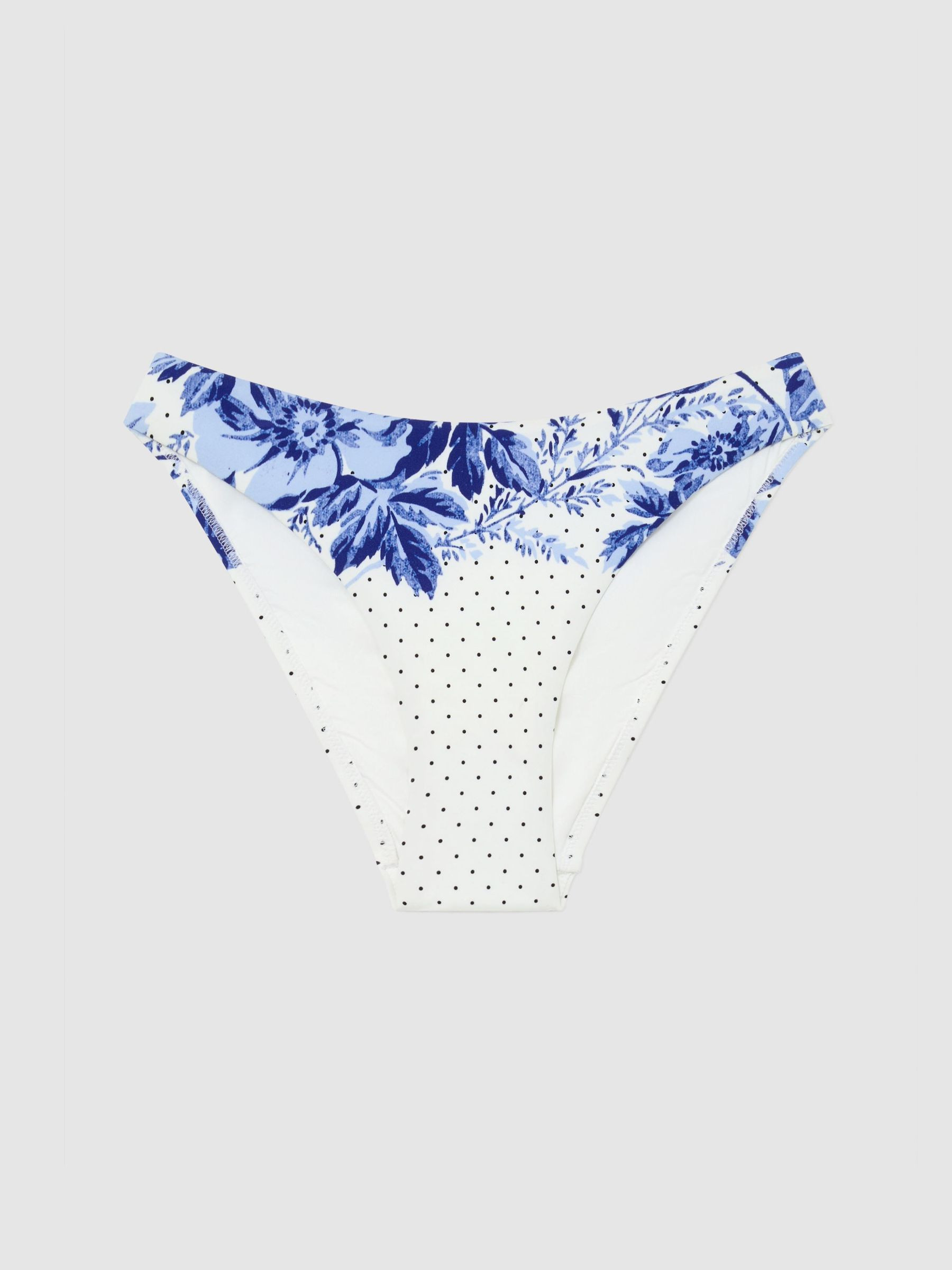 Reiss Fixed-Side High-Leg Bikini Bottoms in Floral Blue/Ivory - REISS | Reiss UK