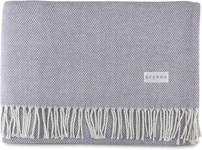 SFERRA Celine Herringbone, 100% Cotton Throw Blanket - Lilac | Amazon (US)