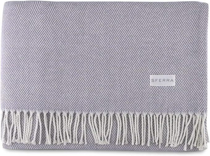 SFERRA Celine Herringbone, 100% Cotton Throw Blanket - Lilac | Amazon (US)