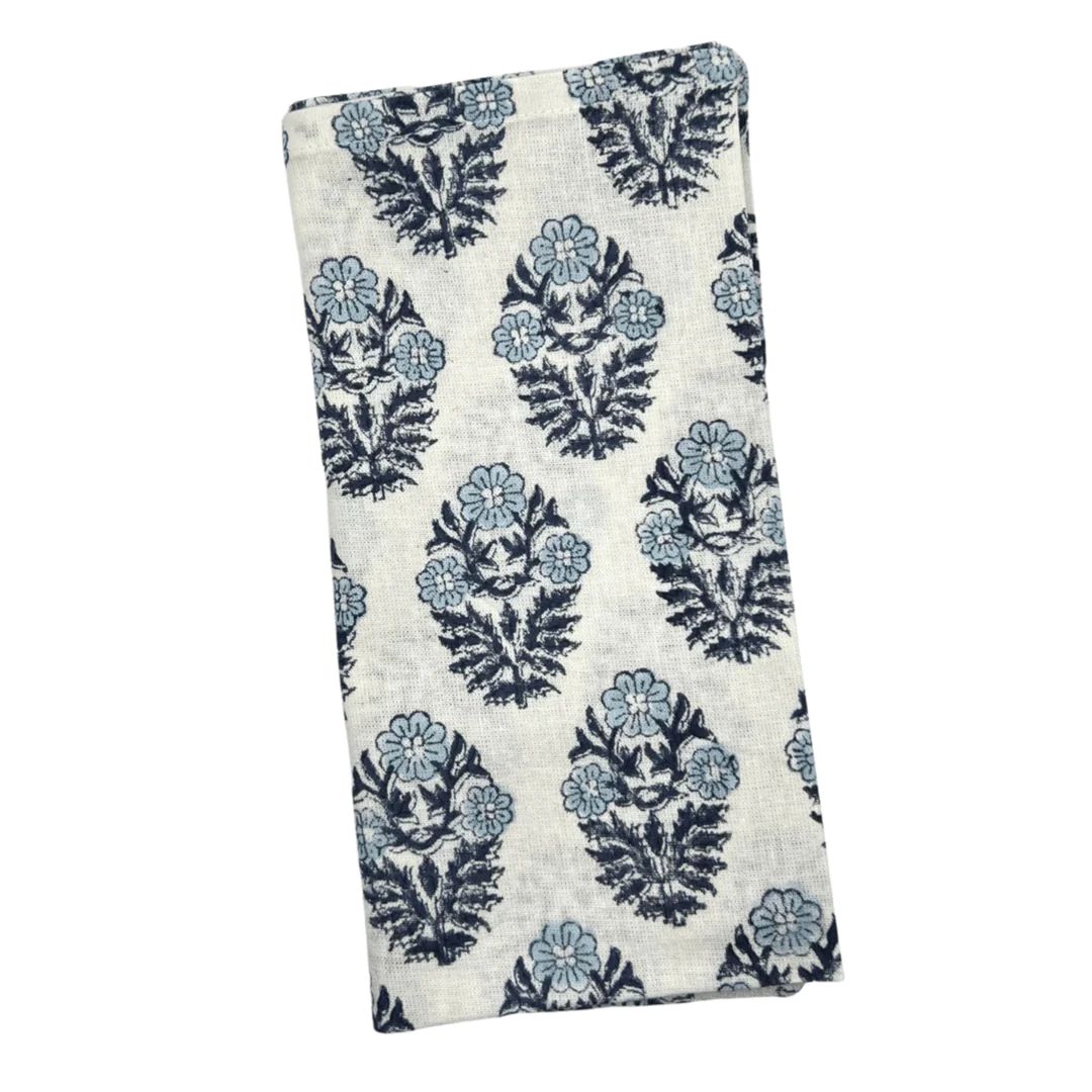 Essie Blue Block Print Cotton Napkins (Sold individually) | Sea Marie Designs