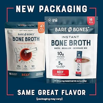 Bare Bones Beef Bone Broth Instant Powdered Mix | Rich Savory Packets on-the-Go No Artificial Fla... | Amazon (US)