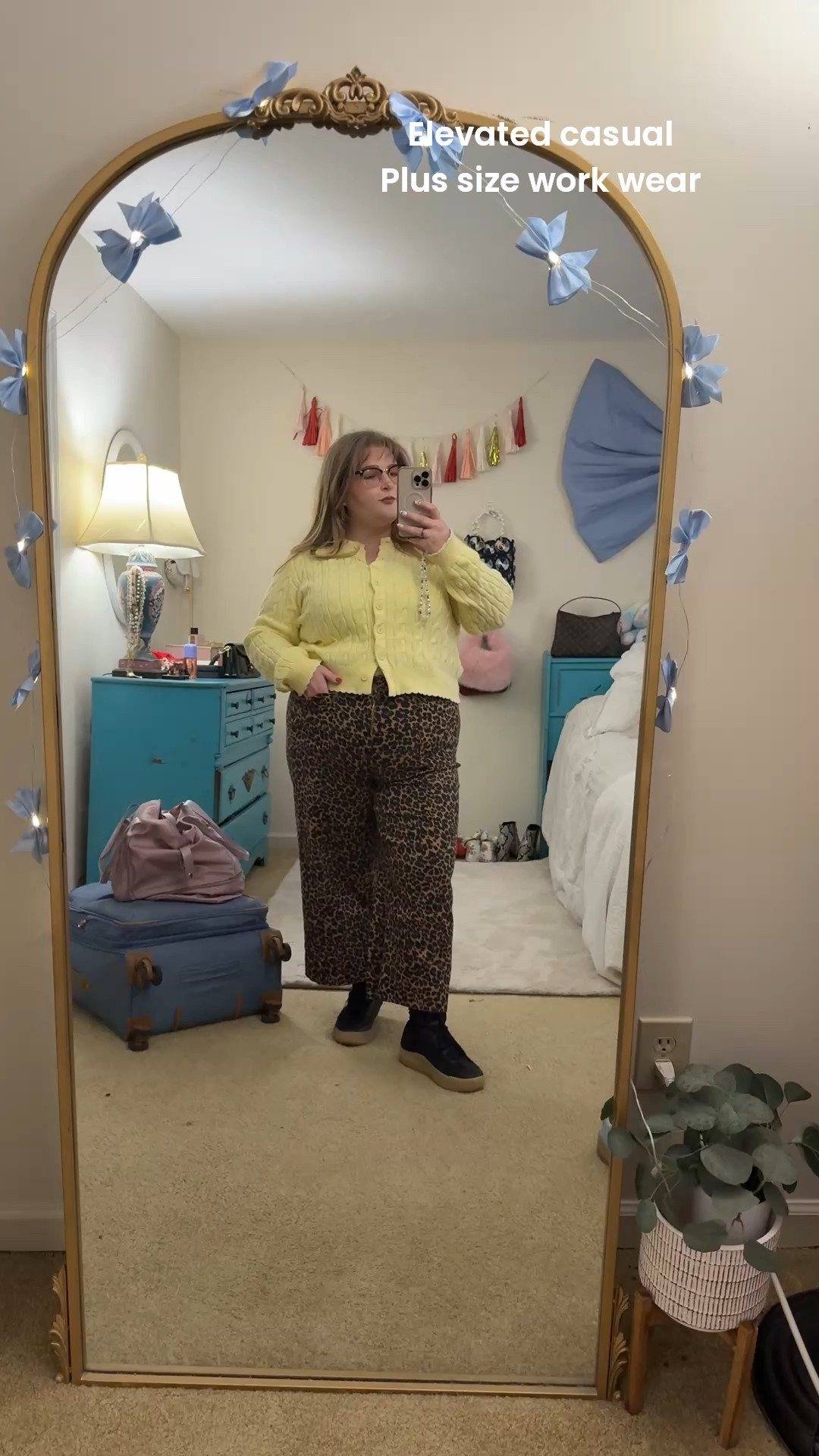 Elevated casual plus size outfit for a work travel day 🖤 I love these cheetah print pants paired with the yellow sweater from @CIDER (wearing a 2x!) for a fun pop of color and of course yall know I love my dr scholls for cute comfort when I’m traveling! 

#LTKPlusSize #LTKTravel #LTKWorkwear