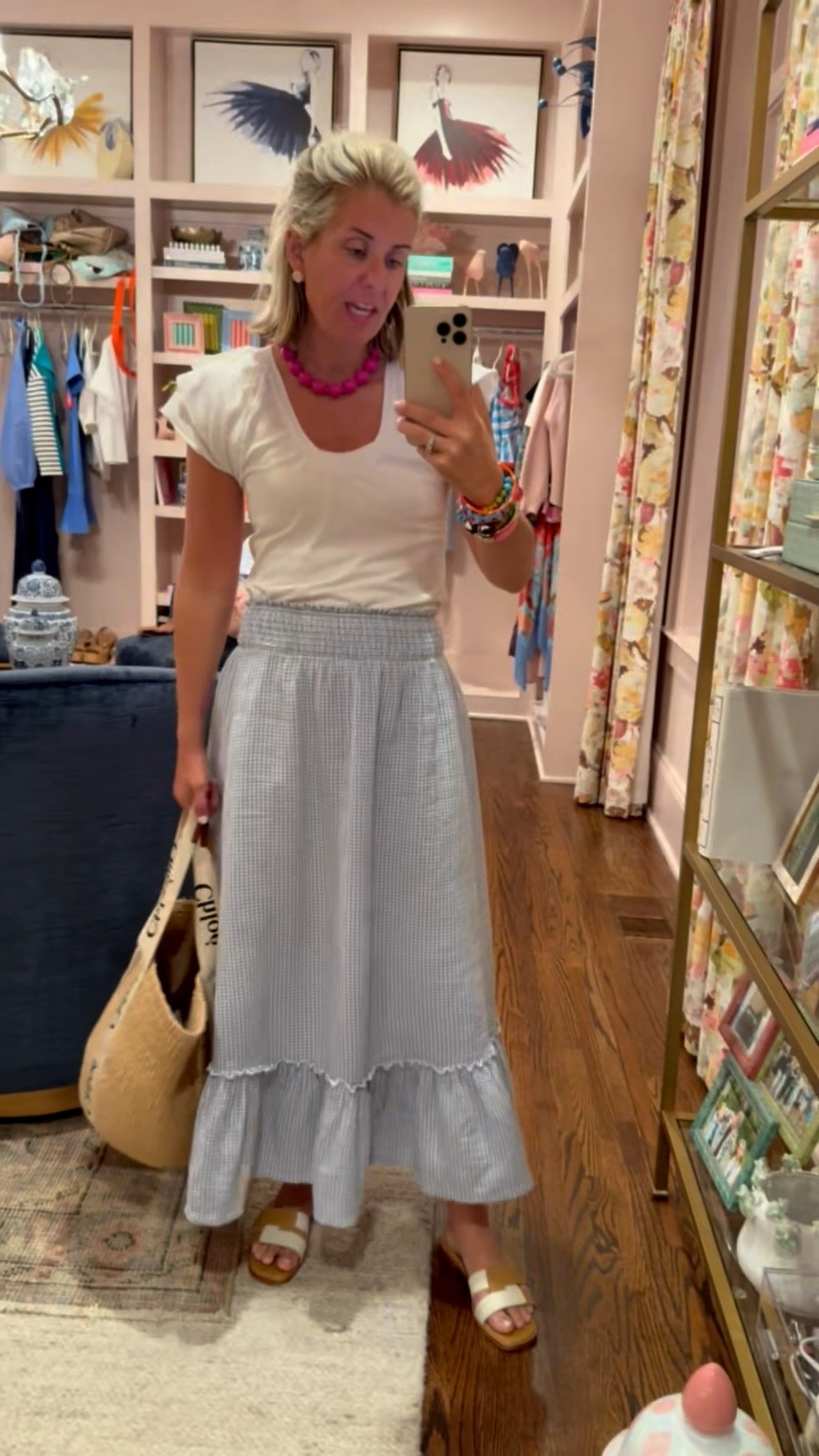My girls & I live in this tee and wear it  with literally everything! I’ve paired it with the cutest maxi skirt from Quince. 
Tee & skirt - xs 
Sandals - 8 tts

 *Use my code Catherine20 at A+B
 *Use my code Mixandmatchmadness at Loopy

#LTKmomlife #LTKOver40 #LTKootd