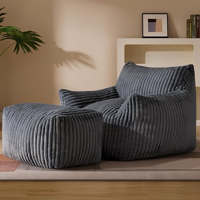 Gericco Oversized Bean Bag Chaise Lounge Chair Indoor for Adults with Armrests & Ottoman - Giant ... | Amazon (US)