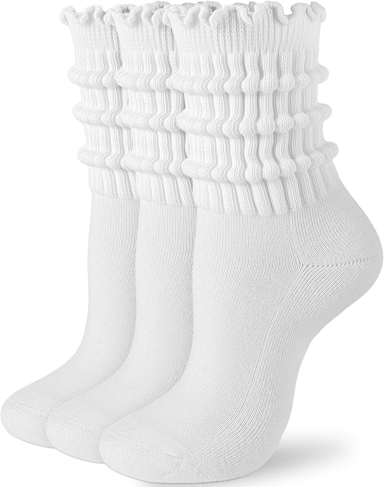 Amazon.com: HONGTEYA Ruffle Socks for Women Cotton Slouchy Crew Socks for Boot Sneakers Mid Calf ... | Amazon (US)