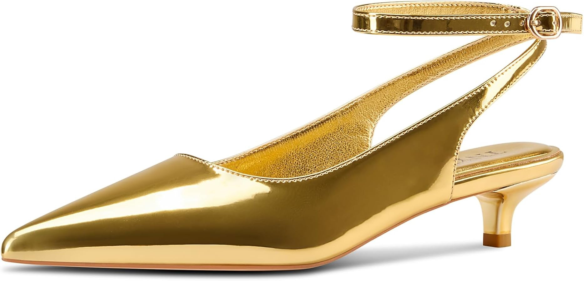 TNYNFBEB Womens Low Kitten Heel Pointed Toe Pumps Slingback Ankle Strap Buckle Prom Party Dress C... | Amazon (US)