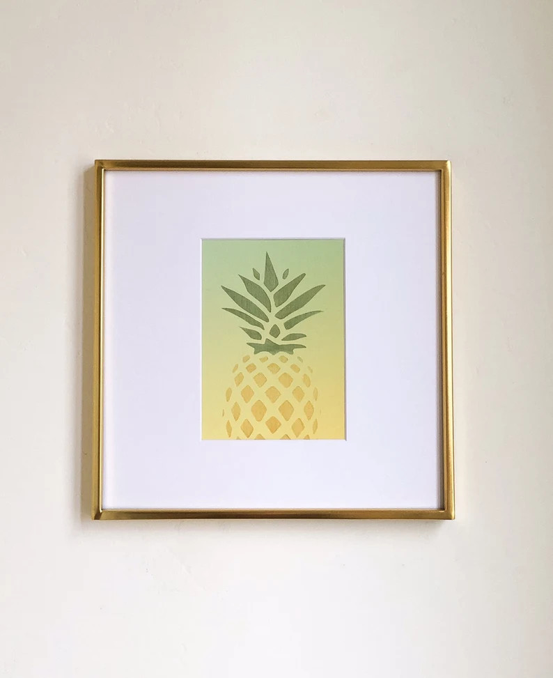 5x7 Metallic Gold Green Ombre Pineapple Wall Art - Etsy | Etsy (US)